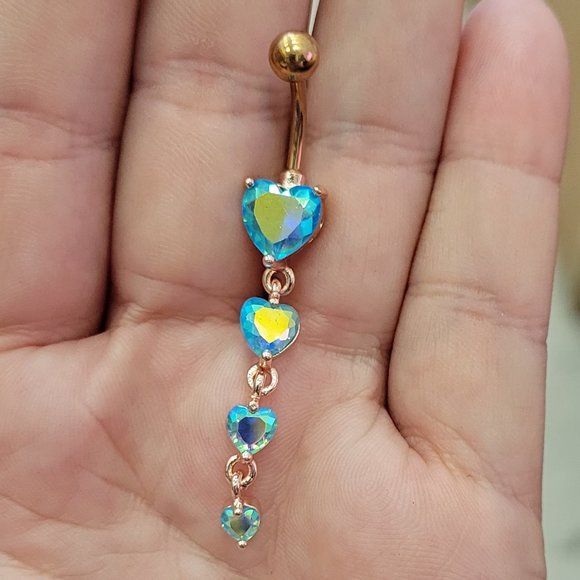 Rose Gold Radiant Heart Sparkle Cascade Chandelier Belly Button Ring - Picture 2 of 4